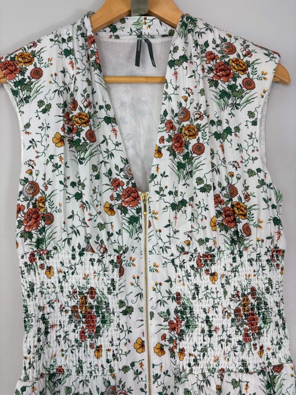 Anthropologie The Tommie cap sleeve smocked front zip floral midi - Picture 6 of 14